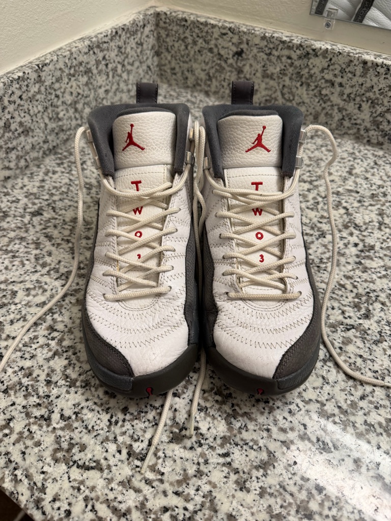 Air Jordan Retro 12 -Men’s Basketball Shoes - White & Gray With Red Accents